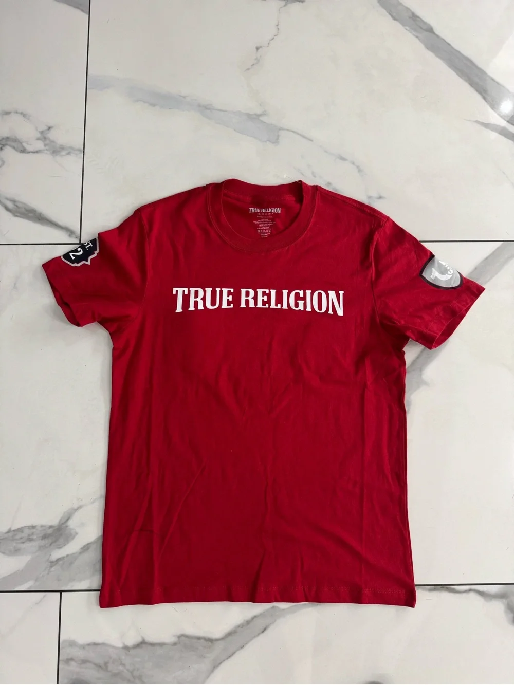 True Religion Red Short Sleeve Brand Jeans Graphic Tee - Back Logo